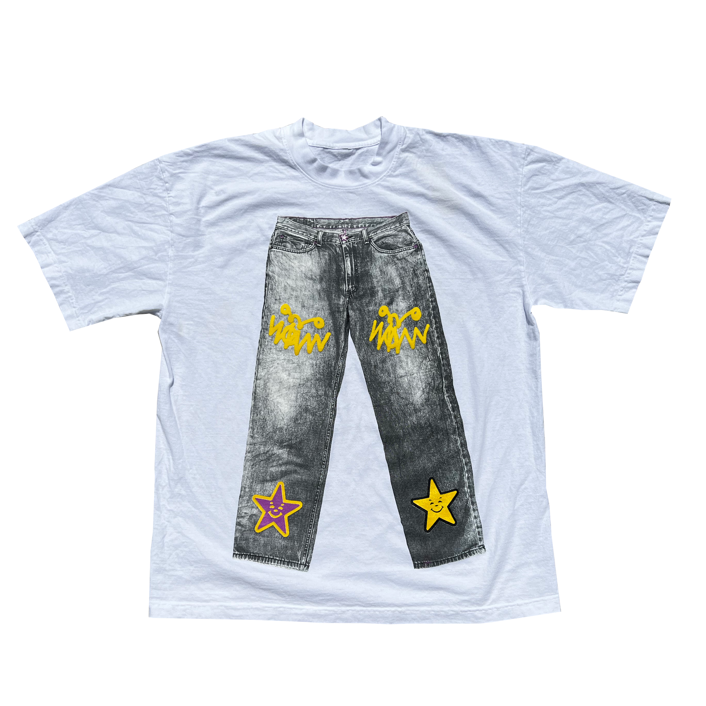 JEANS PRINTED WHITE SHIRT