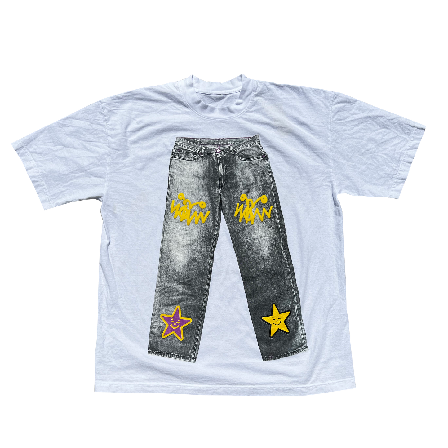 JEANS PRINTED WHITE SHIRT