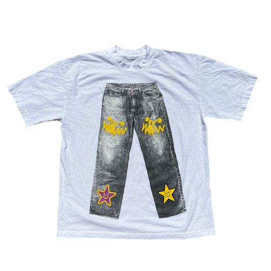 JEANS PRINTED WHITE SHIRT