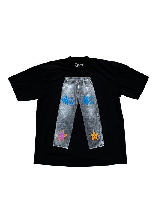 JEANS PRINTED WHITE SHIRT